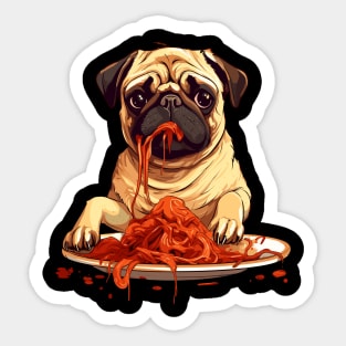 Pug Eating Pasta Sticker